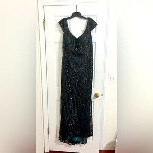 Sparkle Formal Full Length Dress. Base color-Teal with a Black Sequins Overlay.